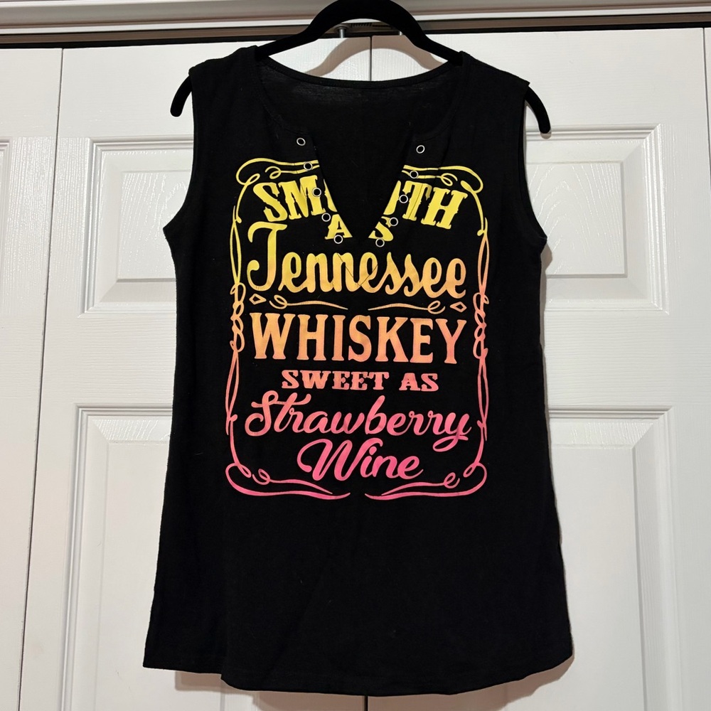 Black Tennessee Whiskey Tank Top with Grommets Deep V